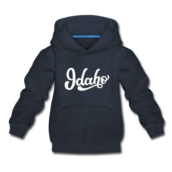 Idaho Youth Hoodie - Hand Lettered Youth Idaho Hooded Sweatshirt - navy