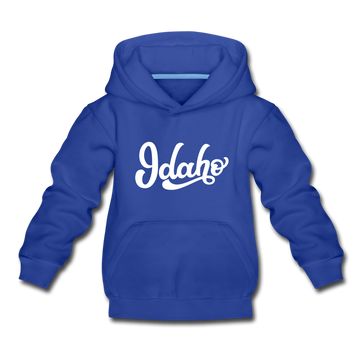 Idaho Youth Hoodie - Hand Lettered Youth Idaho Hooded Sweatshirt - royal blue