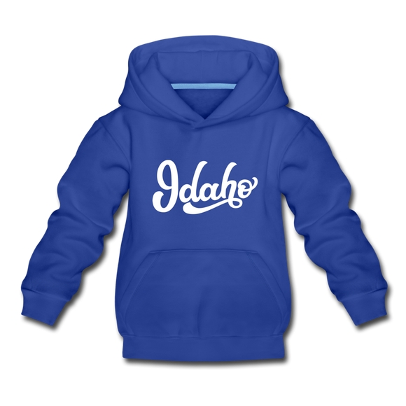 Idaho Youth Hoodie - Hand Lettered Youth Idaho Hooded Sweatshirt - royal blue