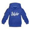 Idaho Youth Hoodie - Hand Lettered Youth Idaho Hooded Sweatshirt - royal blue