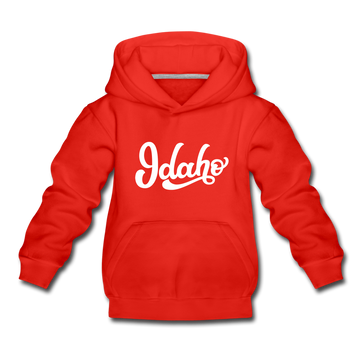 Idaho Youth Hoodie - Hand Lettered Youth Idaho Hooded Sweatshirt - red