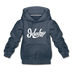 Idaho Youth Hoodie - Hand Lettered Youth Idaho Hooded Sweatshirt - heather denim