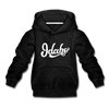 Idaho Youth Hoodie - Hand Lettered Youth Idaho Hooded Sweatshirt - charcoal gray
