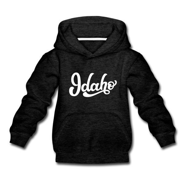 Idaho Youth Hoodie - Hand Lettered Youth Idaho Hooded Sweatshirt - charcoal gray