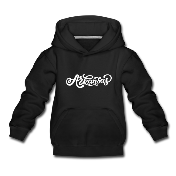 Arkansas Youth Hoodie - Hand Lettered Youth Arkansas Hooded Sweatshirt - black