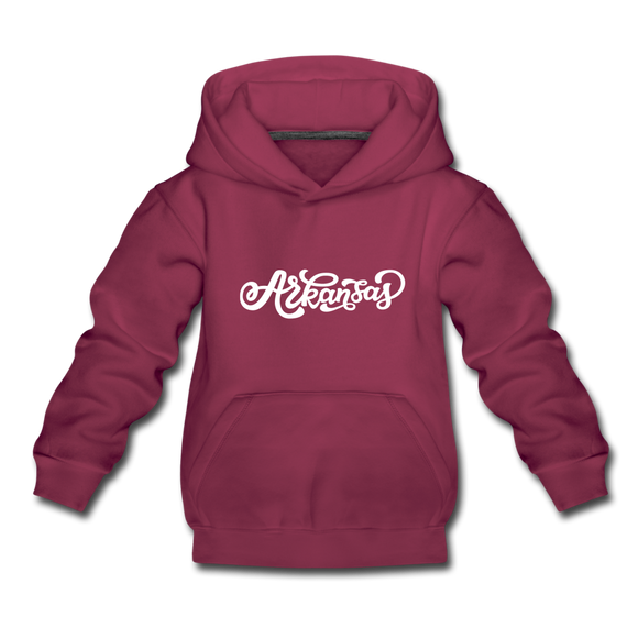 Arkansas Youth Hoodie - Hand Lettered Youth Arkansas Hooded Sweatshirt - burgundy