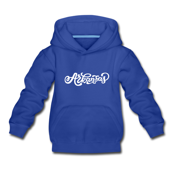 Arkansas Youth Hoodie - Hand Lettered Youth Arkansas Hooded Sweatshirt - royal blue