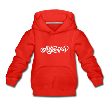 Arkansas Youth Hoodie - Hand Lettered Youth Arkansas Hooded Sweatshirt - red