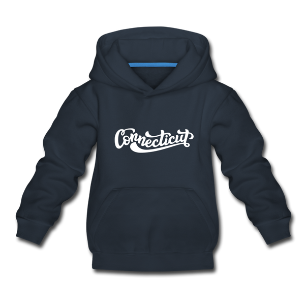 Connecticut Youth Hoodie - Hand Lettered Youth Connecticut Hooded Sweatshirt - navy