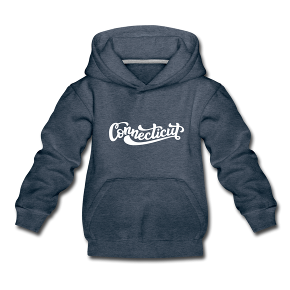 Connecticut Youth Hoodie - Hand Lettered Youth Connecticut Hooded Sweatshirt - heather denim