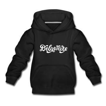 Delaware Youth Hoodie - Hand Lettered Youth Delaware Hooded Sweatshirt - black