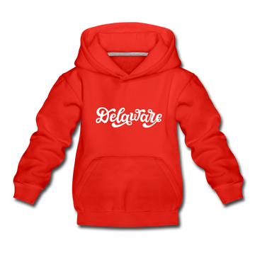 Delaware Youth Hoodie - Hand Lettered Youth Delaware Hooded Sweatshirt - red