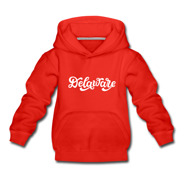 Delaware Youth Hoodie - Hand Lettered Youth Delaware Hooded Sweatshirt - red