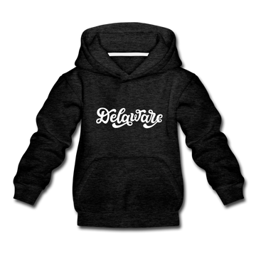 Delaware Youth Hoodie - Hand Lettered Youth Delaware Hooded Sweatshirt - charcoal gray