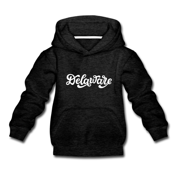 Delaware Youth Hoodie - Hand Lettered Youth Delaware Hooded Sweatshirt - charcoal gray