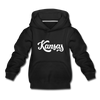 Kansas Youth Hoodie - Hand Lettered Youth Kansas Hooded Sweatshirt - black