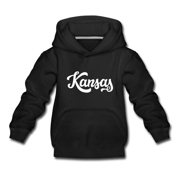 Kansas Youth Hoodie - Hand Lettered Youth Kansas Hooded Sweatshirt - black