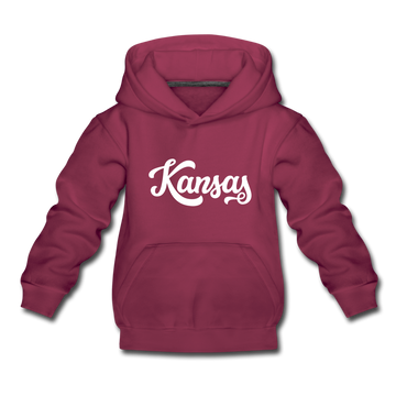 Kansas Youth Hoodie - Hand Lettered Youth Kansas Hooded Sweatshirt - burgundy