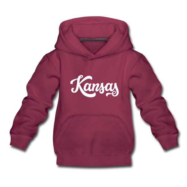 Kansas Youth Hoodie - Hand Lettered Youth Kansas Hooded Sweatshirt - burgundy