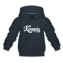 Kansas Youth Hoodie - Hand Lettered Youth Kansas Hooded Sweatshirt - navy