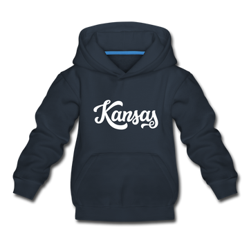 Kansas Youth Hoodie - Hand Lettered Youth Kansas Hooded Sweatshirt - navy