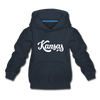 Kansas Youth Hoodie - Hand Lettered Youth Kansas Hooded Sweatshirt - navy