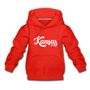 Kansas Youth Hoodie - Hand Lettered Youth Kansas Hooded Sweatshirt - red