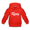 Kansas Youth Hoodie - Hand Lettered Youth Kansas Hooded Sweatshirt - red