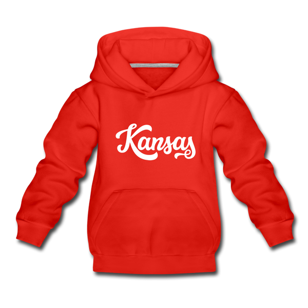 Kansas Youth Hoodie - Hand Lettered Youth Kansas Hooded Sweatshirt - red