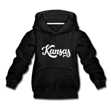 Kansas Youth Hoodie - Hand Lettered Youth Kansas Hooded Sweatshirt - charcoal gray