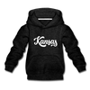 Kansas Youth Hoodie - Hand Lettered Youth Kansas Hooded Sweatshirt - charcoal gray