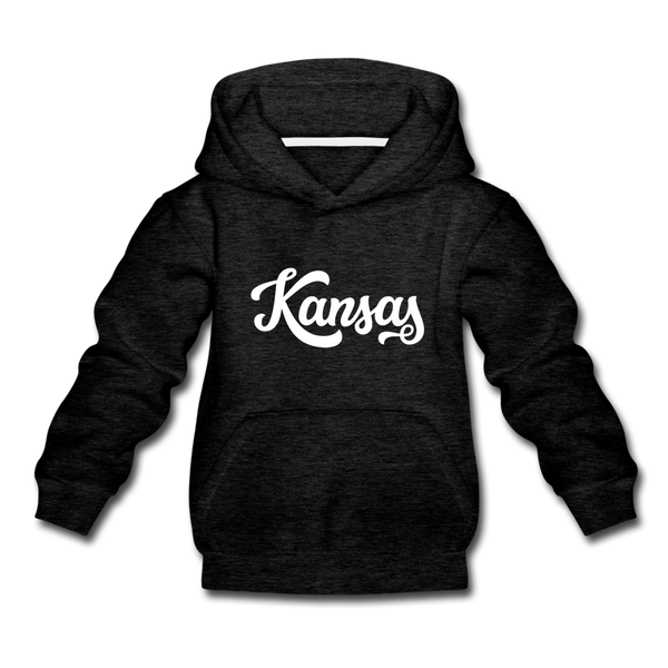Kansas Youth Hoodie - Hand Lettered Youth Kansas Hooded Sweatshirt - charcoal gray