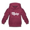 Maine Youth Hoodie - Hand Lettered Youth Maine Hooded Sweatshirt - burgundy
