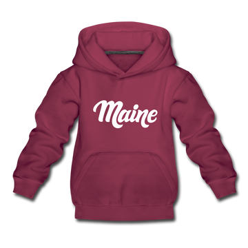 Maine Youth Hoodie - Hand Lettered Youth Maine Hooded Sweatshirt - burgundy