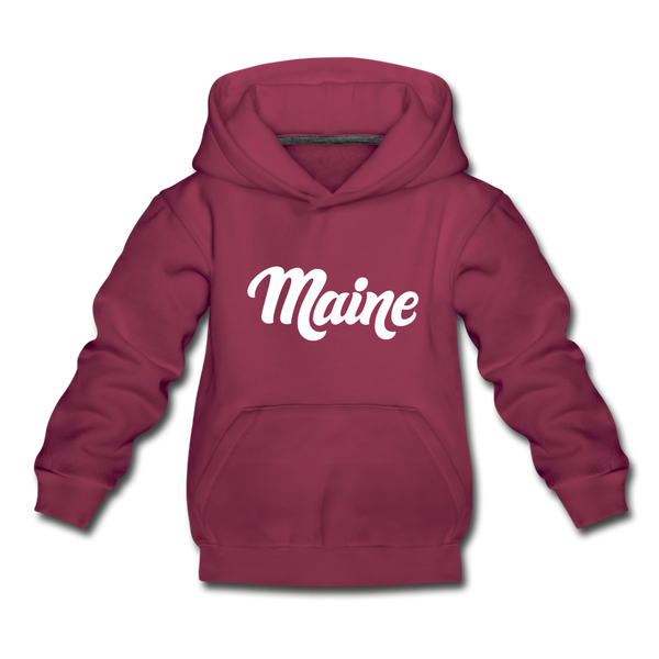 Maine Youth Hoodie - Hand Lettered Youth Maine Hooded Sweatshirt - burgundy
