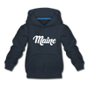Maine Youth Hoodie - Hand Lettered Youth Maine Hooded Sweatshirt - navy