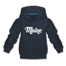 Maine Youth Hoodie - Hand Lettered Youth Maine Hooded Sweatshirt - navy