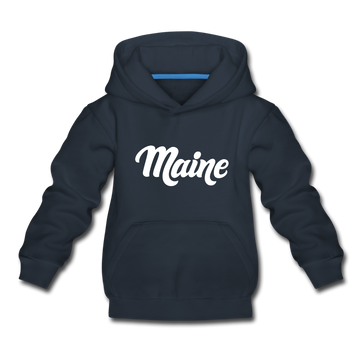 Maine Youth Hoodie - Hand Lettered Youth Maine Hooded Sweatshirt - navy