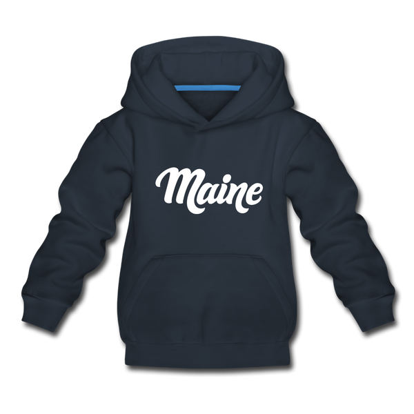 Maine Youth Hoodie - Hand Lettered Youth Maine Hooded Sweatshirt - navy