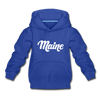 Maine Youth Hoodie - Hand Lettered Youth Maine Hooded Sweatshirt - royal blue