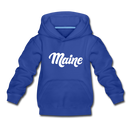 Maine Youth Hoodie - Hand Lettered Youth Maine Hooded Sweatshirt - royal blue