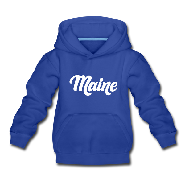 Maine Youth Hoodie - Hand Lettered Youth Maine Hooded Sweatshirt - royal blue