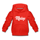 Maine Youth Hoodie - Hand Lettered Youth Maine Hooded Sweatshirt - red