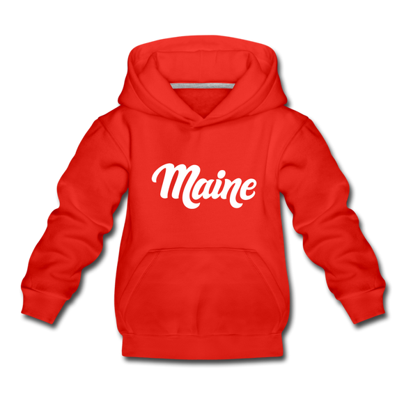 Maine Youth Hoodie - Hand Lettered Youth Maine Hooded Sweatshirt - red