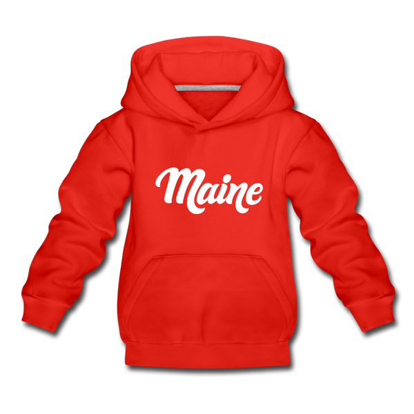 Maine Youth Hoodie - Hand Lettered Youth Maine Hooded Sweatshirt - red
