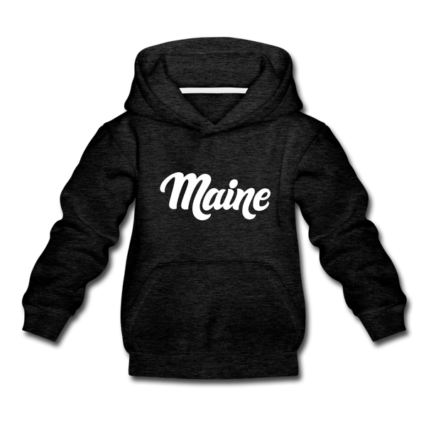 Maine Youth Hoodie - Hand Lettered Youth Maine Hooded Sweatshirt - charcoal gray