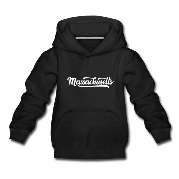 Massachusetts Youth Hoodie - Hand Lettered Youth Massachusetts Hooded Sweatshirt - black