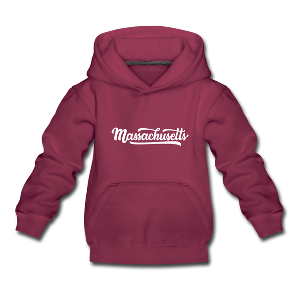 Massachusetts Youth Hoodie - Hand Lettered Youth Massachusetts Hooded Sweatshirt - burgundy