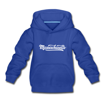 Massachusetts Youth Hoodie - Hand Lettered Youth Massachusetts Hooded Sweatshirt - royal blue