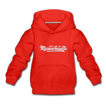 Massachusetts Youth Hoodie - Hand Lettered Youth Massachusetts Hooded Sweatshirt - red